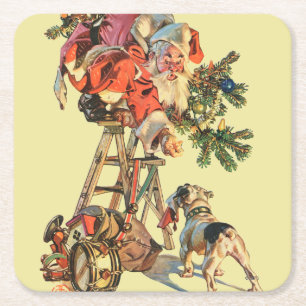 Porta-copo De Papel Quadrado O papai noel levanta uma escada