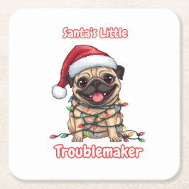 Porta-copo De Papel Quadrado O Pequeno Encrenqueiro do Papai Noel – Pug de Nata