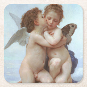Porta-copo De Papel Quadrado O primeiro beijo, amor e psyche, Bouguereau