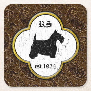 Porta-copo De Papel Quadrado O vintage Paisley de Terrier do Scottish