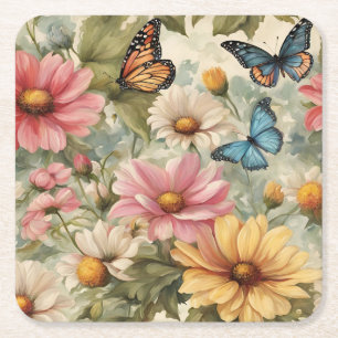 Porta-copo De Papel Quadrado Obras De Arte De Flores E Borboletas