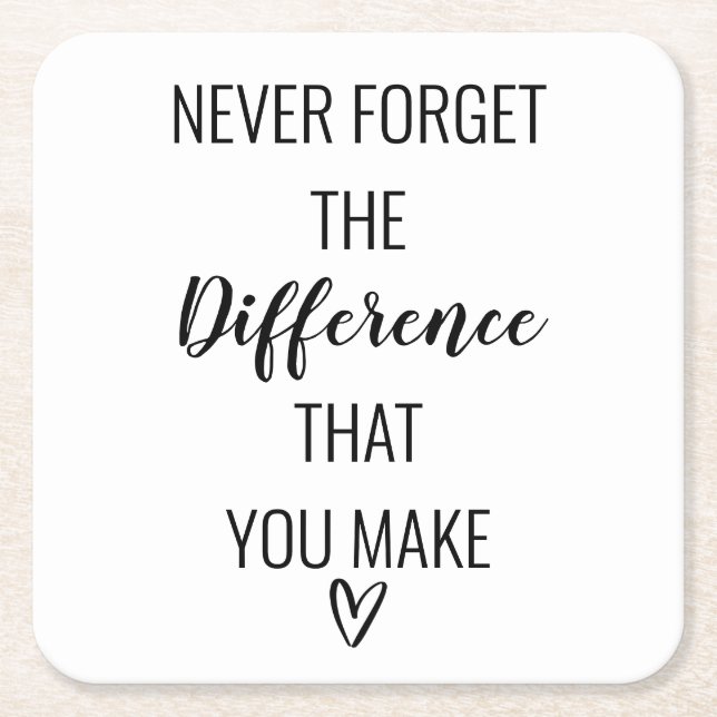 Porta-copo De Papel Quadrado Obrigado Nunca Esqueça A Diferença Que Você Faz (Frente)