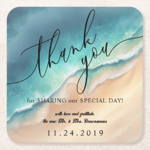 Porta-copo De Papel Quadrado Ocean Beach Blue Watercolor Summer Party