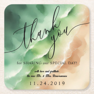 Porta-copo De Papel Quadrado Ocean Beach Sunny Watercolor Summer Party