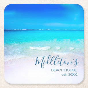 Porta-copo De Papel Quadrado Ocean Sea Beach Blue Aqua Coasty Family