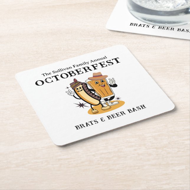 Porta-copo De Papel Quadrado Octoberfest Brats e Beer Fall Party Retro (Inclinado)