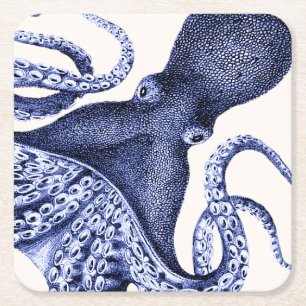 Porta-copo De Papel Quadrado Octopus Azul Paisagem
