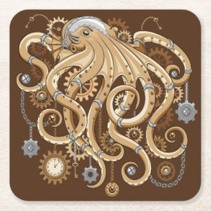 Porta-copo De Papel Quadrado Octopus Steampunk Surreal Style Machine