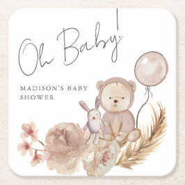 Porta-copo De Papel Quadrado Oh Baby Boho Botânico com Chá de fraldas de Urso D