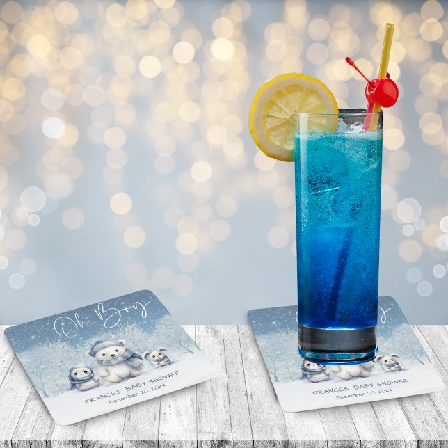 Porta-copo De Papel Quadrado Oh Boy Winter | Chá de fraldas (Criador carregado)