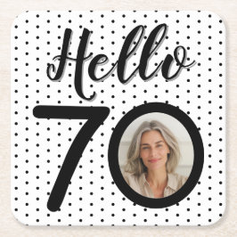 Porta-copo De Papel Quadrado Olá, 70 Pontos Pretos e Brancos Foto Aniversário