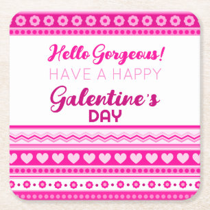 Porta-copo De Papel Quadrado Olá Coração Rosa Bonito do Dia de Galentine