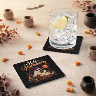 Porta-copo De Papel Quadrado Olá Halloween Fantasma Fofo Bebendo Café