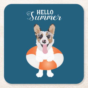 Porta-copo De Papel Quadrado Olá Summer Corgi Beach Dogs