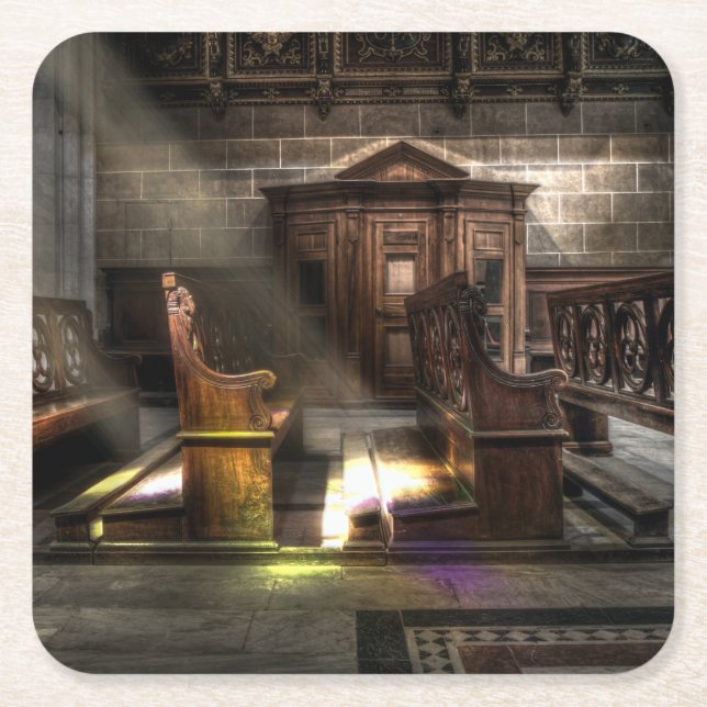 Porta-copo De Papel Quadrado Old Wooden Church Bench com Kneeler (Frente)