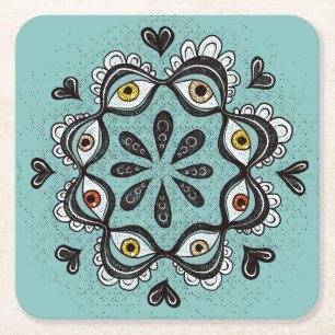 Porta-copo De Papel Quadrado Olhos Trippy com Corações Boho Gothic Weirdcore Ar
