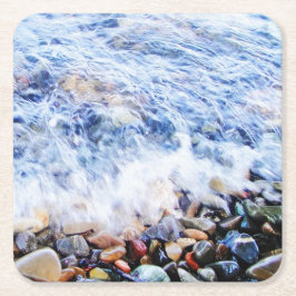 Porta-copo De Papel Quadrado Onda de água azul