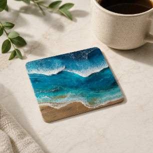 Porta-copo De Papel Quadrado Ondas Azuis de Resina Sintética Costa Praia