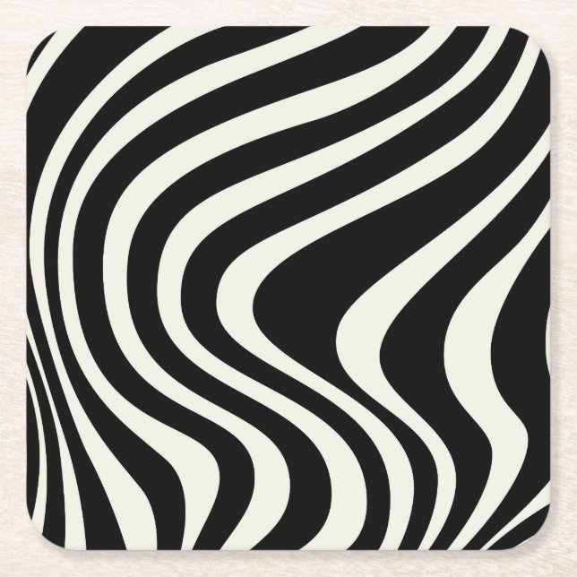 Porta-copo De Papel Quadrado Ondas de estilo retrô preto e branco (Frente)