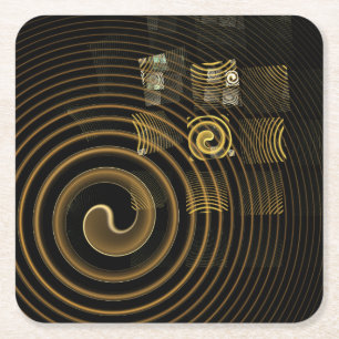 Porta-copo De Papel Quadrado Ondas Douradas Hipnóticas Arte Moderna Abstrata
