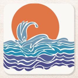 Porta-copo De Papel Quadrado Ondas oceânicas coloridas com um belo pôr do sol