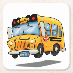 Porta-copo De Papel Quadrado Ônibus Escolar Cartoon
