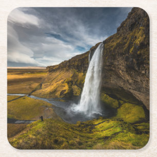 Porta-copo De Papel Quadrado Opinião bonita da paisagem de Seljalandsfoss