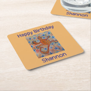 Porta-copo De Papel Quadrado Orange Gecko Birthday 