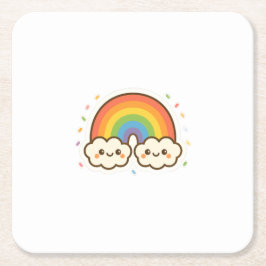 Porta-copo De Papel Quadrado Orgulho Colorido do Arco-Íris Kawaii
