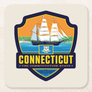 Porta-copo De Papel Quadrado Orgulho de Estado Connecticut