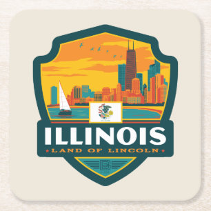 Porta-copo De Papel Quadrado Orgulho de Estado Illinois