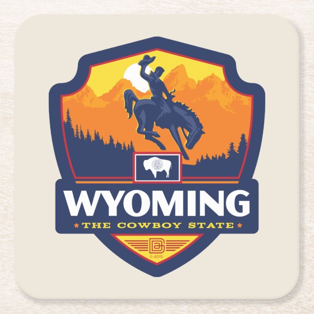 Porta-copo De Papel Quadrado Orgulho Estatal | Wyoming (Frente)