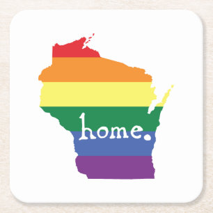 Porta-copo De Papel Quadrado Orgulho gay de Wisconsin  Mapa do lar