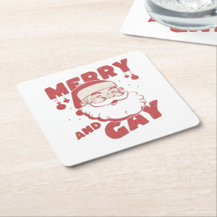 Porta-copo De Papel Quadrado Orgulho LGBTQ de Natal Engraçado e feliz