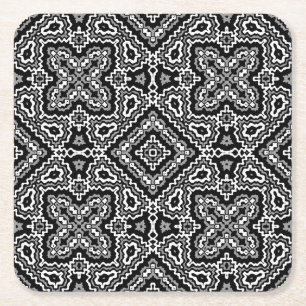 Porta-copo De Papel Quadrado ornamentação geométrica negra e branca