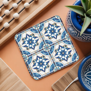 Porta-copo De Papel Quadrado Ornamentado marroquino Padrão do Azulejo nº 4 Blue