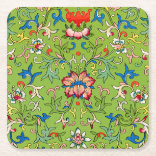 Porta-copo De Papel Quadrado Ornamento Chinês Vintage Owen Jones Floral Verde