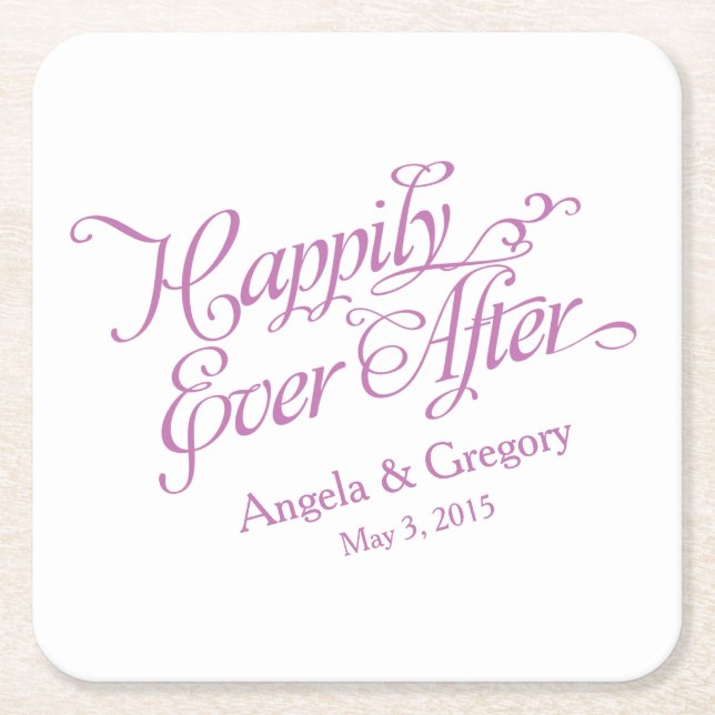 Porta-copo De Papel Quadrado Orquídea Púrpura Branca Feliz Depois De Casamento (Frente)