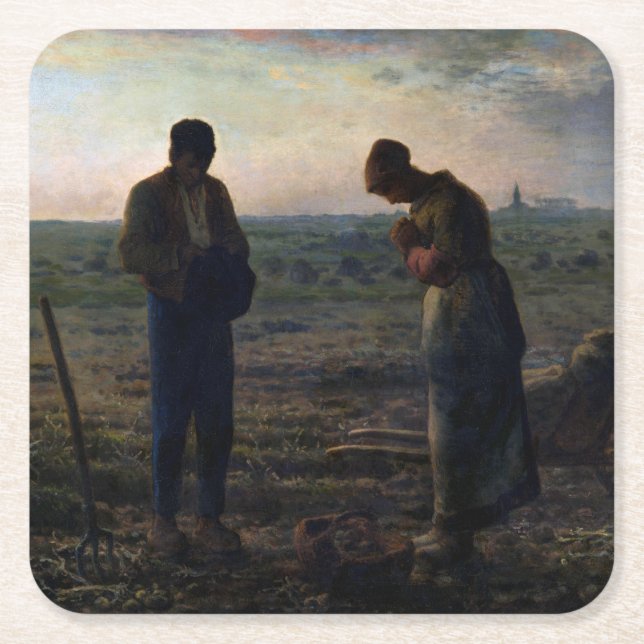 Porta-copo De Papel Quadrado Os Angelus, Jean-Francois Millet, 1857-1859 (Frente)