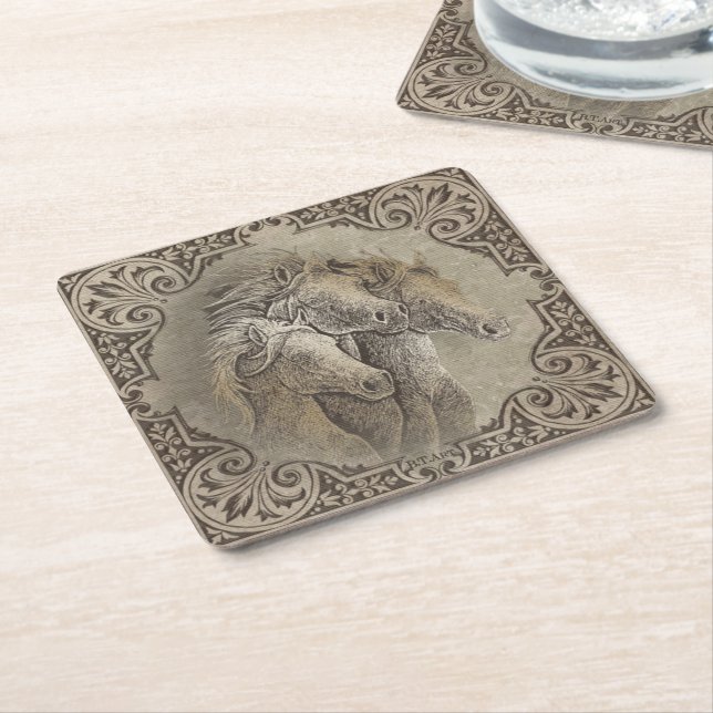 Porta-copo De Papel Quadrado Os Cavalos    (Inclinado)