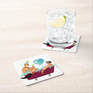 Porta-copo De Papel Quadrado Os dois gay do SlipperyJoe adoram a banheira de de