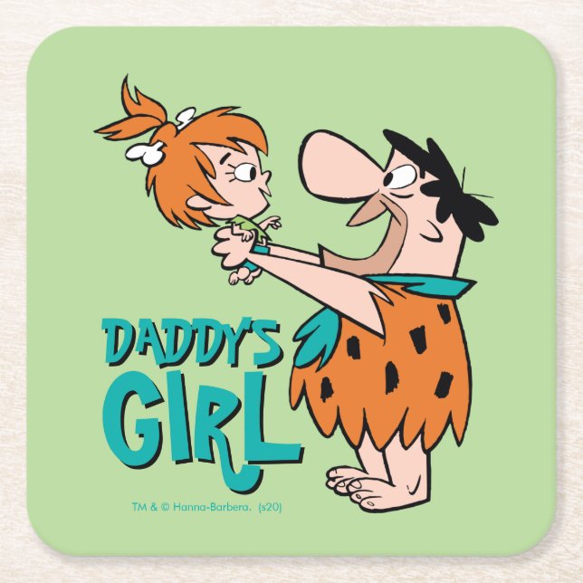 Porta-copo De Papel Quadrado Os Flintstones | Fred & Pebbles - Garota Pai (Frente)