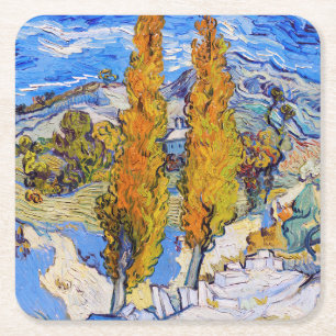 Porta-copo De Papel Quadrado Os Poplars em Santo-Rémy, Van Gogh