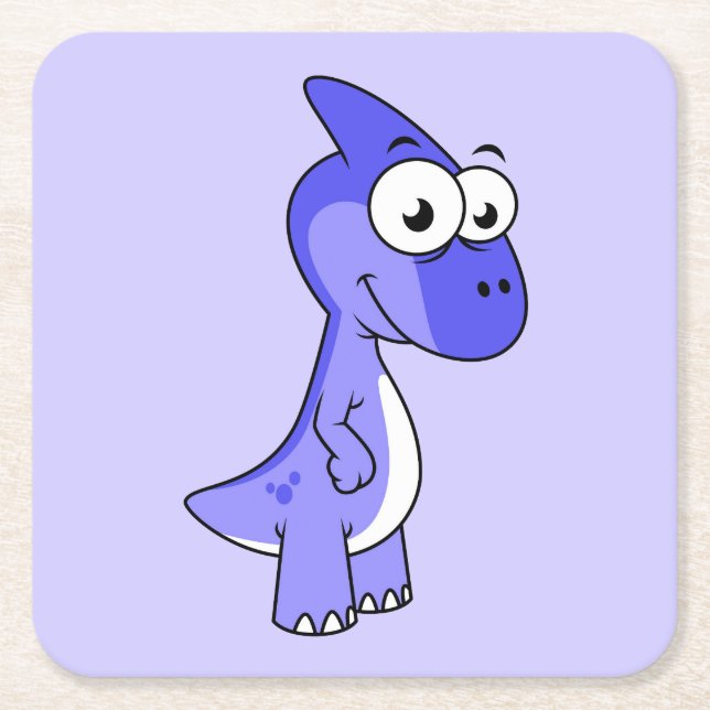 Porta-copo De Papel Quadrado Ótima Ilustração De Um Dinossauro Parasaurolofico. (Frente)