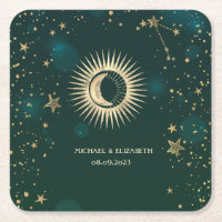Ouro Celestial Sol e Lua Estrelas Verde