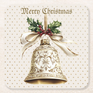 Porta-copo De Papel Quadrado Ouro de Natal Shiny Stars Green Folhas