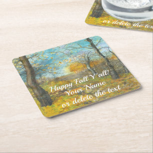 Porta-copo De Papel Quadrado Ouro de outono numa aquarela de pintura de carvalh