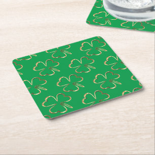 Porta-copo De Papel Quadrado Ouro Faux Fecha boa sorte Shamrock verde