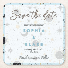 Porta-copo De Papel Quadrado Ouro Negro Azul Celeeste Casamento Salve a Data