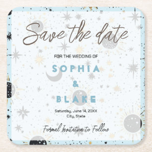 Porta-copo De Papel Quadrado Ouro Negro Azul Celeeste Casamento Salve a Data